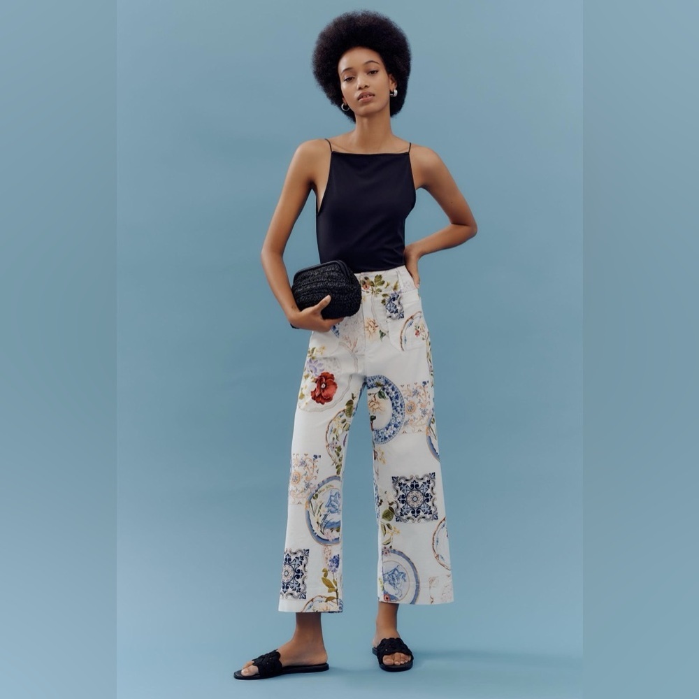 Anthropologie Maeve Colette Wide-Leg Tile Print Pants